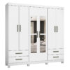 Guarda-Roupa Hercules 6 portas e 4 gavetas com espelho – Branco (PD/RUF/RN/LD/MR/LX/LD)