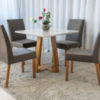 Mesa de Jantar Vitra Mel Tampo MDF e Vidro Off 90×90 com 4 Cadeiras Madeira Sued Bege 01