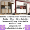 Cozinha Completa Pérola Torre Quente + Balcão + Aéreo + Aéreo Geladeira Cinamomo/Off Larg. 2.56m Sallêto RF