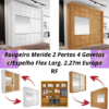 Roupeiro Merida 2 Portas 4 Gavetas c/Espelho Branco/Peroba Flex Larg. 2.27m Europa RF