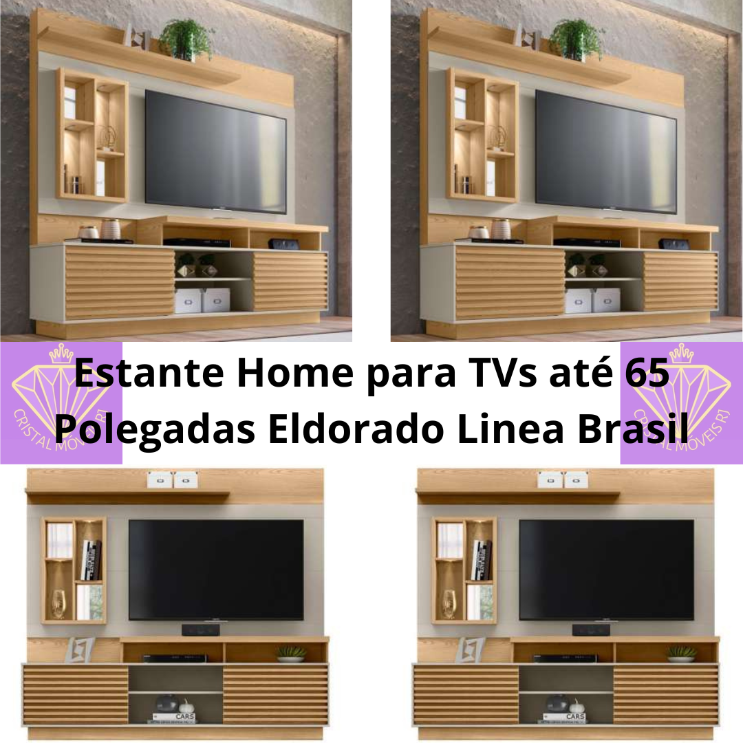 Estante Home para TV ate 65 Polegadas Eldorado Carvalho Off White Linea  Brasil – Cristal Móveis RJ – Loja de Móveis no Rio de Janeiro RJ
