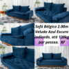 Sofá 3 lugares Bélgica 2.00m Veludo Azul Escuro RF