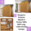 Roupeiro Potente Ripado 4 Portas 100% MDF Larg. 1.69m Peroba Europa