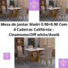 Mesa de Jantar Madri 0.90×0.90 Com 4 Cadeiras Califórnia – Cinamomo/Off white/Avelã