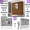 Roupeiro New Star 3 Portas Ripado 3D 9 Gavetas Com Espelho Cinamomo Sallêto RF