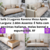 Sofá 3 Lugares Ravena Mesa Apoio Veludo Bege RF