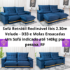 Sofá Retrátil Reclinável Ibis 2.30m Veludo Azul 800 - D33 e Molas Ensacadas
