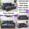 Sofá Retrátil Reclinável 2.50m Mega Itália Veludo Cinza 814 - D33 e Molas Ensacadas