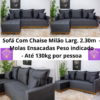 Sofá 3 Lug. Com Chaise Milão Larg. 2.30m Veludo Cinza 814 - Molas Ensacadas