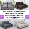 Sofá Retrátil Reclinável Sparta 2.50m Veludo D33 e Molas Ensacadas.