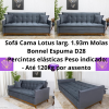 Sofá Cama Lotus larg. 1.93m Molas Bonnel Veludo Cinza RF