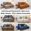 Sofá Retrátil Reclinável 2.50m Gran Bello Veludo- D33 e Molas Ensacadas