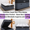 Colchão Casal Star Plus Molas Ensacadas Pocket - Inovaflex + Base Box Baú Casal Prime Confort Corino Petróleo Blindado - Issacar 138x188x70 | Suporta até 120kg