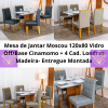 Mesa de Jantar Moscou 120x80 Vidro Off/Base Cinamomo + 4 Cad. Londres RF