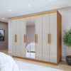Roupeiro Andara Soft 8P4G com Espelhos Amendoa Clean.Of White Lopas Moveis SR
