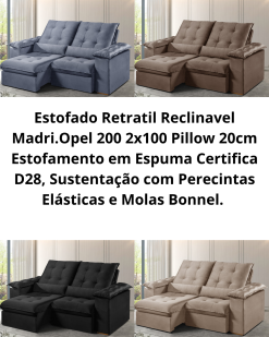 Estofado Retratil Reclinavel Madri.Opel 200 2x100 Pillow 20cm Veludo Suede SR