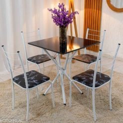 Mesa Rio Base Ipanema Branco Tampo Preto MDF 68X68 4 Cadeiras Rio Assento Preto - Teixeira RF