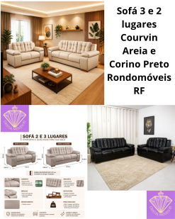 Sofá 3 e 2 lugares Courvin Areia e Corino Preto Rondomóveis RF