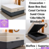 Colchão Casal Airflex Molas Ensacadas + Base Box Baú Casal Carioca Sued Cinza 138x188x70 Blindado - Bioflex | Suporta até 240kg