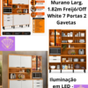 Kit Cozinha Murano Larg. 1.82m Freijó/Off White 7 Portas 2 Gavetas e Iluminação em LED - Poliman RF