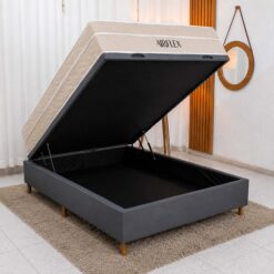 Colchão Casal Airflex Molas Ensacadas + Base Box Baú Casal Carioca Sued Cinza 138x188x70 Blindado - Bioflex | Suporta até 240kg - Imagem 3
