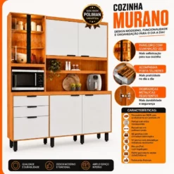 Alternative view of Kit Cozinha Murano Larg. 1.82m Freijó/Off White 7 Portas 2 Gavetas e Iluminação em LED - Poliman RF